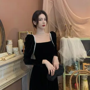 A-Line Dress With Long Sleeves And Square Collar