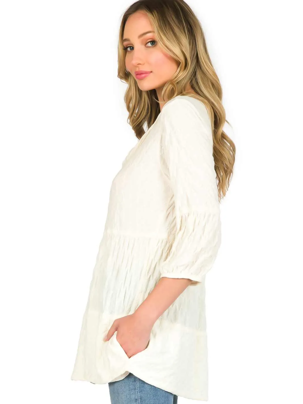 Tianello "Honey" Knit Jacquard "Shelby" Blouse
