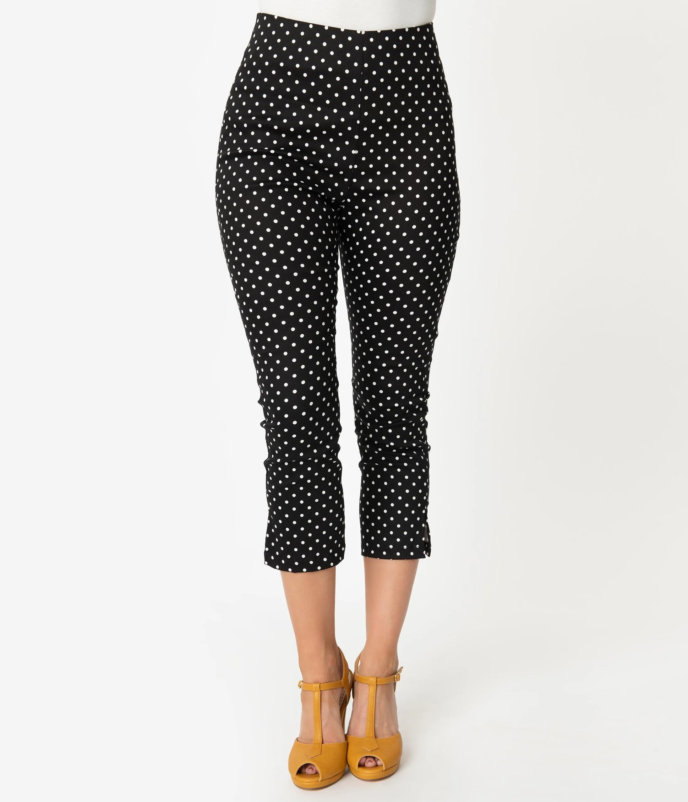 Unique Vintage Black & White Pin Dot Rachelle Capri Pants